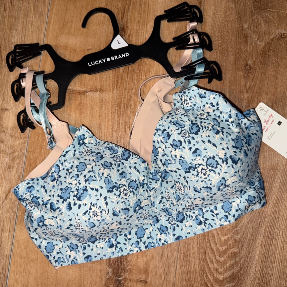 Two Lucky Brand Bras, Light Blue Floral and nude